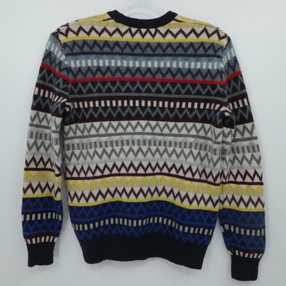 Gap Sweater Men Small Multicolor Zig Zag Lambswool Blend Crewneck Classic - Picture 2 of 11